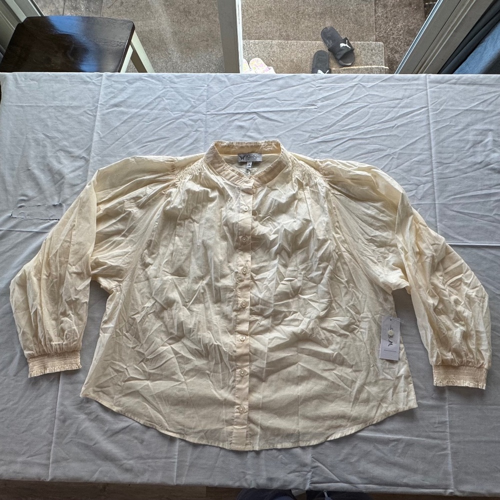 Boho style NWT Jessica Simpson Long Sleeve Cotton Blouse Cream Yellow Ladies' M